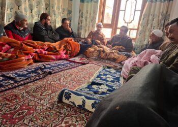 Sajad Lone visits residence of MP Er Rashid to offer condolence